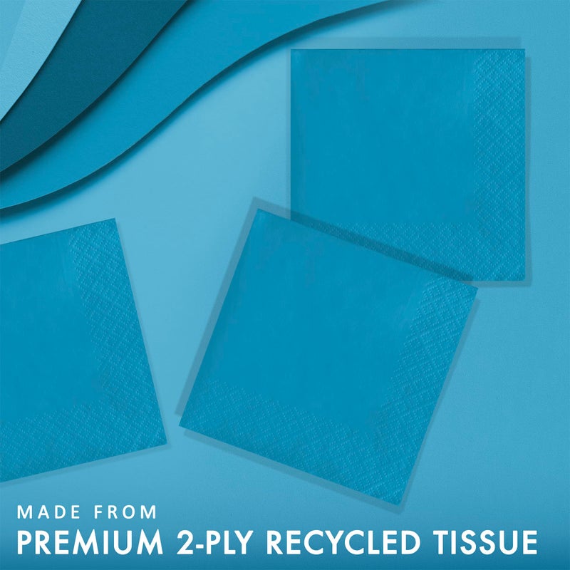 Creative Converting Touch of Color 2-Ply 50 Count Paper Beverage Napkins, Turquoise - Image 2